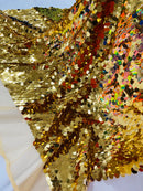 Circle Paillette Sequins - Gold - Large Round Paillette Sequins Design Fabric By Yard