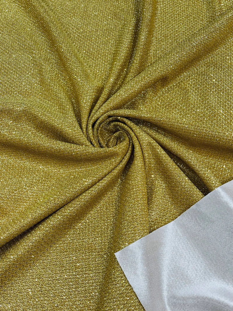 Shimmer Diamond Glitter Fabric - Gold - Luxury Sparkle Stretch Fabric Sold By Yard