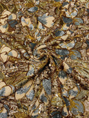 Orchid Flower Sequins Design - Gold - Embroidered 4 Way Stretch Full Of Sequins Fabric Sold By Yard