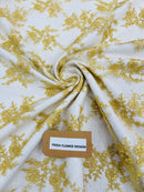 Floral Cluster Corded Fabric - Gold - Fancy Flower Embroidery Lace Mesh Fabric By Yard
