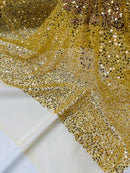 Beaded Sequins Pearl Fabric - Gold -  Embroidered Pearl Beads and Sequins on Lace By Yard