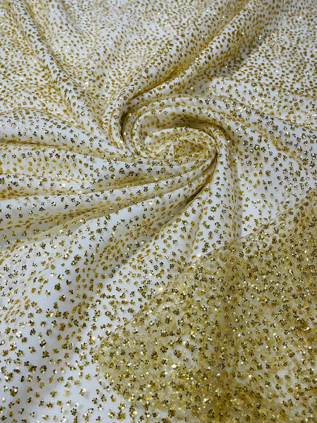 Glitter Dots Mesh Fabric - Gold - Shiny 60" Mesh Sheer Fabric Sold By