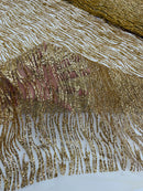 Glitter Zebra Stripe Fabric - Gold - Zebra Lines Glitter Design on Lace Fabric By Yard