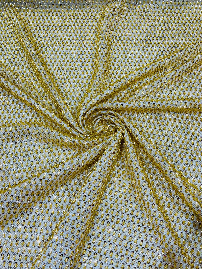 Glitter Tulle Bead Fabrics - Gold - 60" Wide Shiny Glitter Mesh Fabric Sold By The Yard