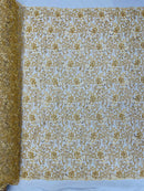 Embroidery Beaded Fabric - Gold - Beaded Floral Bridal Embroidery Fabric Sold by the yard