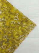 Flower Metallic Lace Fabric - Gold - Corded Floral Sequins Design Fabric Embroidered on Lace by Yard