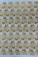 Butterflies Swirl Design - Gold -  Metallic Sequins Butterflies on Lace Fabric By Yard