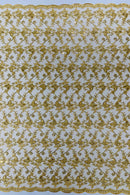 Metallic Floral Butterfly Fabric - Gold - Embroidered Floral Butterfly Design Mesh Fabric by Yard