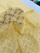 Pearls and Sequins Floral Fabric - Gold - Embroidered Beaded Sequins Fabric Lace By Yard