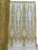Beaded Line Fabric - Gold - Luxury Bridal Line Pattern Fabric With Beads, Sequins Sold By Yard