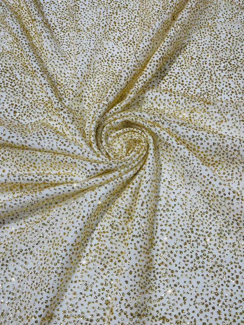 Glitter Dots Mesh Fabric - Gold - Shiny 60" Mesh Sheer Fabric Sold By The Yard