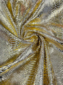 Anaconda Foil Velvet - Gold - Shiny Foil Velvet Anaconda Snake Print Fabric Sold By The Yard