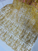 Glitter Line Mesh Sequins Fabric - Gold - Shiny Sequins and Glitter on Mesh Fabric by Yard
