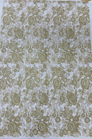 3D Chunky Glitter Rose Fabric - Gold -  Flower Glitter Design on Tulle Fabric Sold by Yard