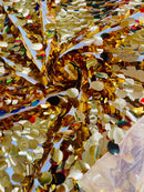 Oval Jumbo Paillette Sequins - Gold - Big Oval Paillette Sequins Design Fabric By Yard