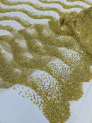 Mermaid Scales Bead Design - Gold - Mermaid Sequins Bead Design Mesh Fabric by yard