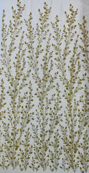 Leaf Plant Glitter Fabric - Gold - Luxury Tall Leaf Plant Shiny Glitter Mesh Design Fabric by Yard