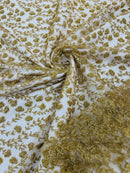 Small Glitter Flower Fabric - Gold - Shimmer Glitter Flower Design on Mesh Lace By The Yard