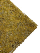 Butterfly Floral Lace Fabric - Gold - Butterfly Flower Metallic Design on Lace Fabric By Yard