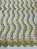 Mermaid Scales Bead Design - Gold - Mermaid Sequins Bead Design Mesh Fabric by yard