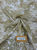 3D Chunky Glitter Rose Fabric - Gold -  Flower Glitter Design on Tulle Fabric Sold by Yard