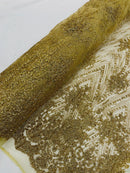 Glitter Damask Geometric Fabric - Gold - Geometric Damask Design Lace Mesh Fabric By Yard