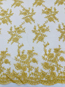 Floral Cluster Corded Fabric - Gold - Fancy Flower Embroidery Lace Mesh Fabric By Yard