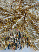 Sword Shaped Sequins - Gold - Hanging Solid Sequins On Mesh Fabric By Yard