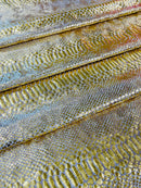 Anaconda Foil Velvet - Gold - Shiny Foil Velvet Anaconda Snake Print Fabric Sold By The Yard