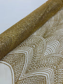 Shiny Glitter Geometric Fabric - Gold - Glitter Geometric Design Lace Mesh Fabric By Yard