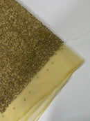 Rhinestone Glitter Mesh Fabric -  Gold - Shiny Glitter Mesh Rhinestone Detail Fabric by Yard