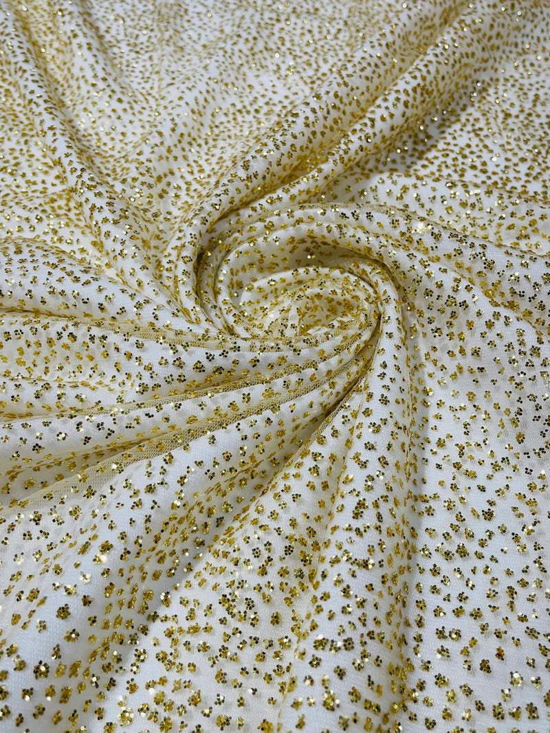 Glitter Dots Mesh Fabric - Gold - Shiny 60" Mesh Sheer Fabric Sold By The Yard