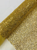 Beaded Sequins Pearl Fabric - Gold -  Embroidered Pearl Beads and Sequins on Lace By Yard