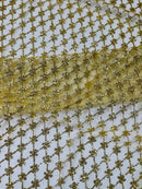 Diamond Design Glitter Fabric - Gold - Triangle Shiny Glitter Mesh with Flower Decor by Yard