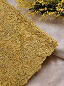 King Lace Design Fabric - Gold - King Design with Sequins Embroidered On Mesh By Yard