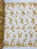 3D Multi-Color Flower Lace - Gold - Flower Leaf 3D Multi-Tone Fabrics Sold By Yard