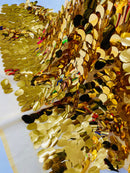 Oval Jumbo Paillette Sequins - Gold - Big Oval Paillette Sequins Design Fabric By Yard