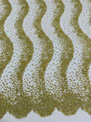 Mermaid Scales Bead Design - Gold - Mermaid Sequins Bead Design Mesh Fabric by yard