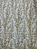 Leaf Plant Glitter Fabric - Gold - Luxury Tall Leaf Plant Shiny Glitter Mesh Design Fabric by Yard