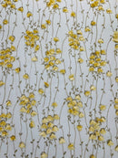 3D Floral Glitter Fabric - Gold - 3D Sequins and Glitter Floral Design on Mesh Sold By Yard