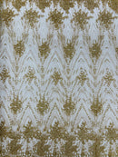 Glitter Damask Geometric Fabric - Gold - Geometric Damask Design Lace Mesh Fabric By Yard