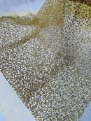 Rhinestone Glitter Mesh Fabric -  Gold - Shiny Glitter Mesh Rhinestone Detail Fabric by Yard