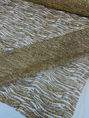 Glitter Zebra Stripe Fabric - Gold - Zebra Lines Glitter Design on Lace Fabric By Yard