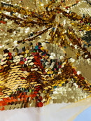 Circle Paillette Sequins - Gold - Large Round Paillette Sequins Design Fabric By Yard