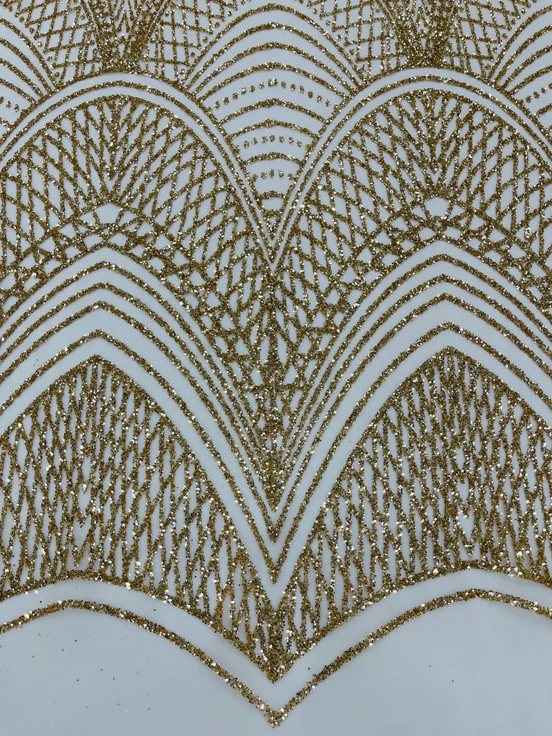 Shiny Glitter Geometric Fabric - Gold - Glitter Geometric Design Lace Mesh Fabric By Yard