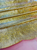 Anaconda Foil Velvet - Gold - Shiny Foil Velvet Anaconda Snake Print Fabric Sold By The Yard