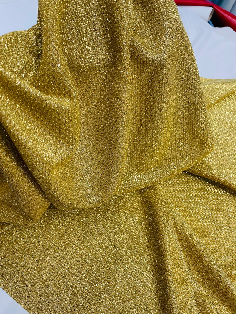 Shimmer Diamond Glitter Fabric - Gold - Luxury Sparkle Stretch Fabric Sold By Yard