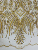 Beaded Line Fabric - Gold - Luxury Bridal Line Pattern Fabric With Beads, Sequins Sold By Yard