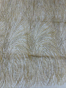 Glitter Lines on Tulle Lace Fabric - Gold - Tulle Glitter Mesh Line Design Fabric Sold By Yard