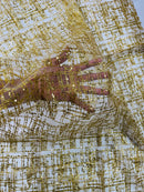 Glitter Line Mesh Sequins Fabric - Gold - Shiny Sequins and Glitter on Mesh Fabric by Yard